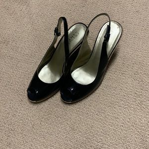 Classic Peep toe patent wedges